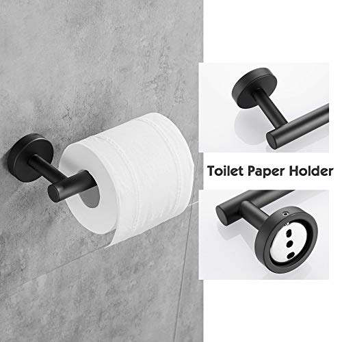 Hoomtaook Juego de Accesorios de baño Negro Toalleros para Baños 3 en 1 Gancho de Toalla Barra de Toalla Gratis Soporte de papel Higiénico Pintura en Aerosol Instalación de Taladro de Orificio Negro