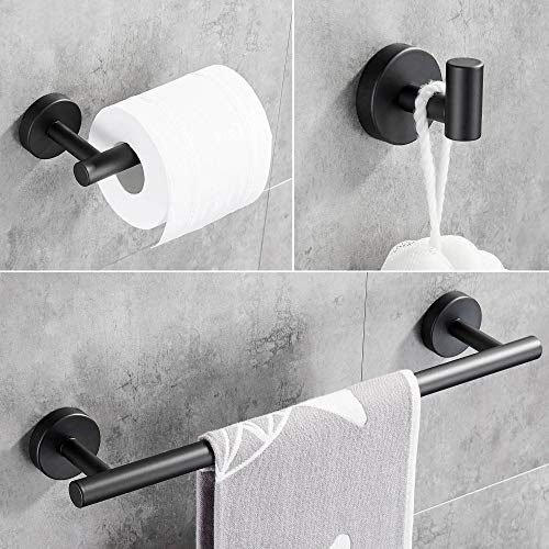 Hoomtaook Juego de Accesorios de baño Negro Toalleros para Baños 3 en 1 Gancho de Toalla Barra de Toalla Gratis Soporte de papel Higiénico Pintura en Aerosol Instalación de Taladro de Orificio Negro