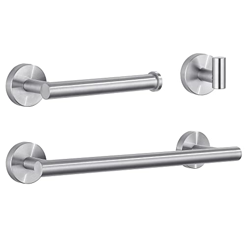 Hoomtaook Toalleros de Baño Toalleros Baño Acero Inoxidable Juego de Accesorios de Baño 3 en 1 Soporte de Gratis Papel Higiénico Instalación de Punzón de Superficie Acabado Cepillado Plata