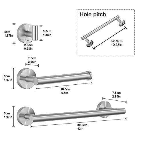 Hoomtaook Toalleros de Baño Toalleros Baño Acero Inoxidable Juego de Accesorios de Baño 3 en 1 Soporte de Gratis Papel Higiénico Instalación de Punzón de Superficie Acabado Cepillado Plata