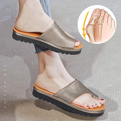 horen Sandalias Correctivas Sandalias Correctoras de Juanetes Ortopédicos Zapatos de Cuero de Pu para Mujer Zapatos de Corrección de Punta Gruesa Casual para Mujer de Fondo Grueso