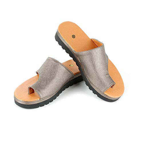 horen Sandalias Correctivas Sandalias Correctoras de Juanetes Ortopédicos Zapatos de Cuero de Pu para Mujer Zapatos de Corrección de Punta Gruesa Casual para Mujer de Fondo Grueso