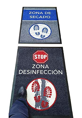 Hostelnovo – Alfombra desinfectante para Calzado – Desinfección y Secado para la Suela de Sus Zapatos – Texto en español – 2 Piezas – Medidas: 60 x 85 cm