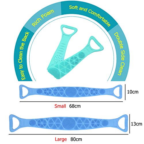 HOTLIKE Silicona Cuerpo Cepillo, Cepillo Espalda Ducha, Cepillo Seco, Cepillo de Baño, Cepillo de Doble Cara de Mango Largo, Limpiar Espalda y Euerpo, Exfoliación, Masajee (68CM, Verde)