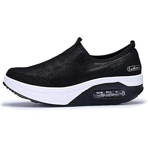 HOTRA Zapatillas Ortopédicas Mocasines Botas de Mujer Cuña de Plataforma Zapatos para Caminar Cuero Espuma de Memoria Ponerse Zapatillas Casual (Color : Black 1, Size : 40 EU)