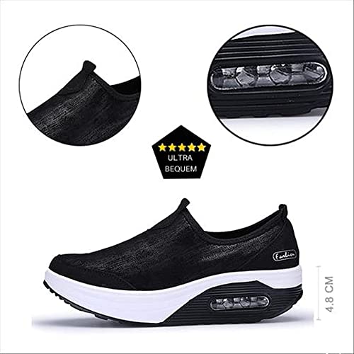 HOTRA Zapatillas Ortopédicas Mocasines Botas de Mujer Cuña de Plataforma Zapatos para Caminar Cuero Espuma de Memoria Ponerse Zapatillas Casual (Color : Black 1, Size : 40 EU)