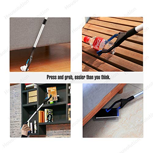 Housolution Pinzas Extensibles Larga, 81 cm Plegable Herramienta de Captura, Herramienta de Alcance de Aluminio con Agarre de Goma Giratorio, Extensor de Brazo Largo para Recogedor de Basura - Azul