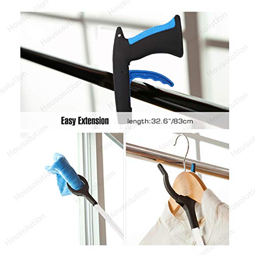 Housolution Pinzas Extensibles Larga, 81 cm Plegable Herramienta de Captura, Herramienta de Alcance de Aluminio con Agarre de Goma Giratorio, Extensor de Brazo Largo para Recogedor de Basura - Azul