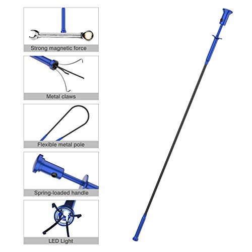 Housolution Recogedor Magnético de Cuatro Garras, Barredora de Recogida de la Manguera Flexible con LED Luz, Herramienta de Ayuda Flexible y Larga para Recolección de Basura - Azul