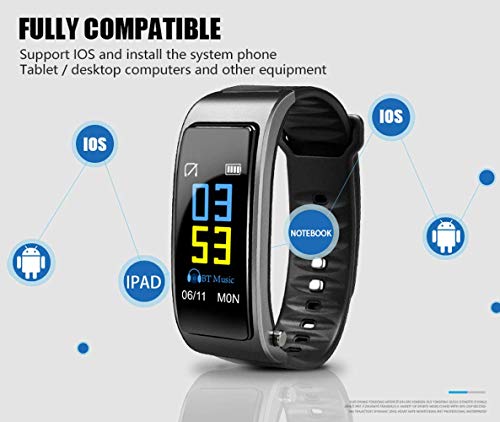 Hozora Pulsera Inteligente Auricular Bluetooth 2 en 1,Fitness Tracker Pulsera TalkBand con Llamadas Reproductor de Audio Auriculares Frecuencia cardíaca Calorías Paso Podómetro Distancia (Gris)