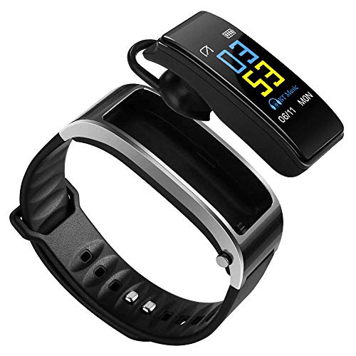 Hozora Pulsera Inteligente Auricular Bluetooth 2 en 1,Fitness Tracker Pulsera TalkBand con Llamadas Reproductor de Audio Auriculares Frecuencia cardíaca Calorías Paso Podómetro Distancia (Gris)