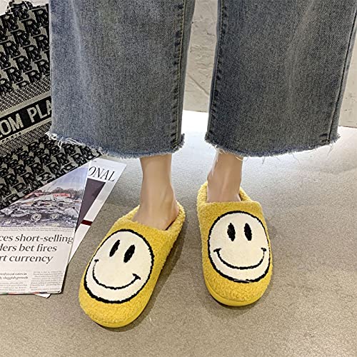 HSMG Smiley Face Soft Plush Comfy Warm Slippers For Women and Men Scuff Slip on Anti-Skid Sole Slippers (37/38,White)