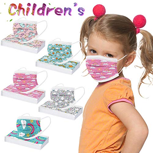 huelufi 50PC Niños Infantil para mascarillas, Infantiles Colores desechable para mascarilla 3 Capas Surtidos,Dibujos Animados para Actividades Aire Libre, Patrón Escuela, Fiesta (A14)