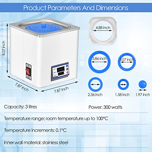 HUKOER Baño de agua termostático digital con aberturas seleccionables, baño de agua eléctrico de un solo orificio, laboratorio digital, 3L, 220V a 100 ° C