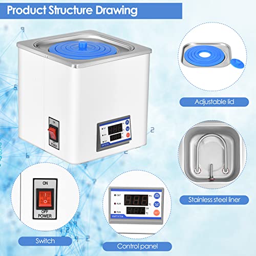 HUKOER Baño de agua termostático digital con aberturas seleccionables, baño de agua eléctrico de un solo orificio, laboratorio digital, 3L, 220V a 100 ° C