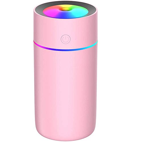 Humidificador Mini - Unidad de humidificación de Primera Calidad con Tanque de Agua de 320ml, Funcionamiento ultrasónico silencioso, Apagado automático y función de luz Nocturna (Rosado)