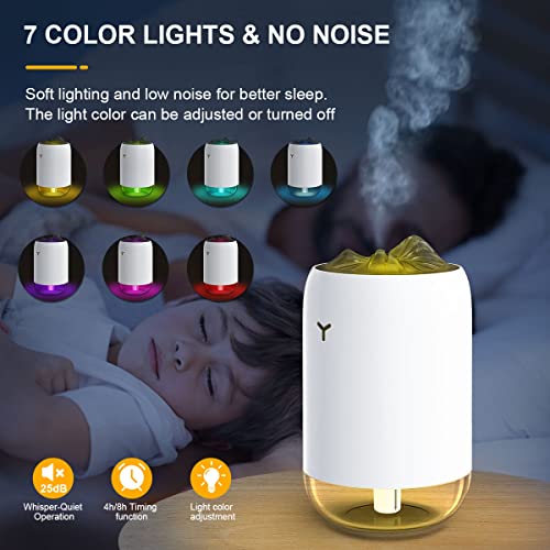 Humidificador ultrasónico silencioso usb Difusor aceites esenciales con 7 colores luz de Noche 2 modi para bebes hogar, oficina, coche