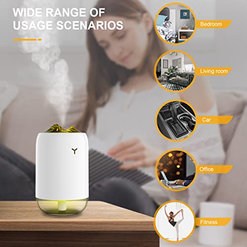 Humidificador ultrasónico silencioso usb Difusor aceites esenciales con 7 colores luz de Noche 2 modi para bebes hogar, oficina, coche