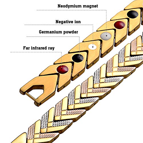 HXML Pulsera Magnética,Brazalete De Pulseras De Holograma Magnético Pulsera Ajustable para Mujeres 4 En 1 Biosalud Energía Germanio Sanación Joyería Femenina para La Artritis