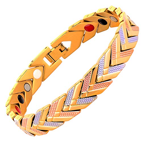 HXML Pulsera Magnética,Brazalete De Pulseras De Holograma Magnético Pulsera Ajustable para Mujeres 4 En 1 Biosalud Energía Germanio Sanación Joyería Femenina para La Artritis