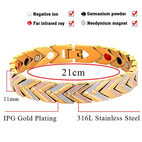 HXML Pulsera Magnética,Brazalete De Pulseras De Holograma Magnético Pulsera Ajustable para Mujeres 4 En 1 Biosalud Energía Germanio Sanación Joyería Femenina para La Artritis