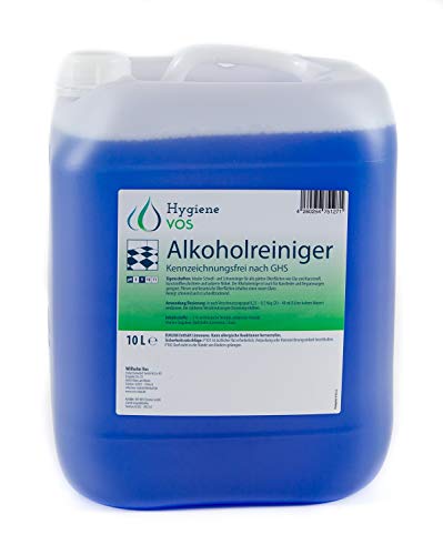 Hygiene VOS Limpiador Multiusos de Alcohol con Fragancia Citrus, Envase de 10 litros. Para Superficies Lisas como Vidrio, Plástico, Acero Inoxidable, Azulejos, Muebles Lacados o Cuero Sintético