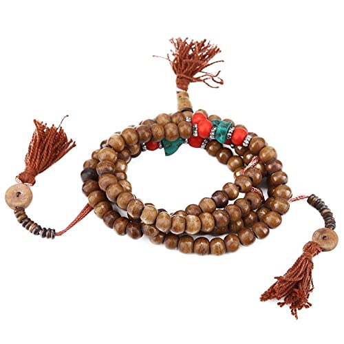 Hztyyier 108 Cuentas Rosario Tibetano Hueso de Yak Natural Cuentas de oración Collar Tibetano Mala Pulsera Budista Estiramiento Budista Cuentas Rosario Tibetano