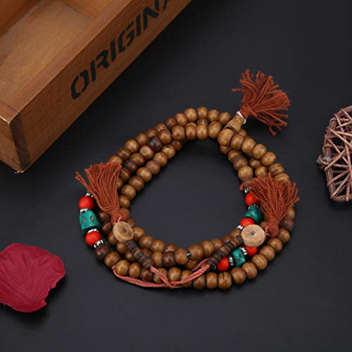 Hztyyier 108 Cuentas Rosario Tibetano Hueso de Yak Natural Cuentas de oración Collar Tibetano Mala Pulsera Budista Estiramiento Budista Cuentas Rosario Tibetano