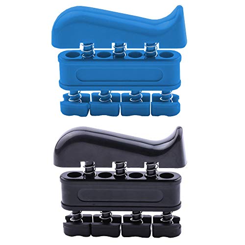 Ianulus Entrenador de Dedos, 2 Piezas Entrenador de Músculos de la Mano, Entrenador de Agarre, Entrenador de Dedos de Primavera para Guitarra, Piano, Golf, Tenis, Fisioterapia (Negro y Azul)