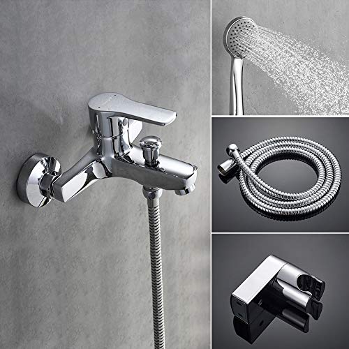 Ibergrif M13057-Star, Conjunto de Grifo para Bañera, Mezclador de Baño-Ducha Monomando para Instalación en Pared, Cromo