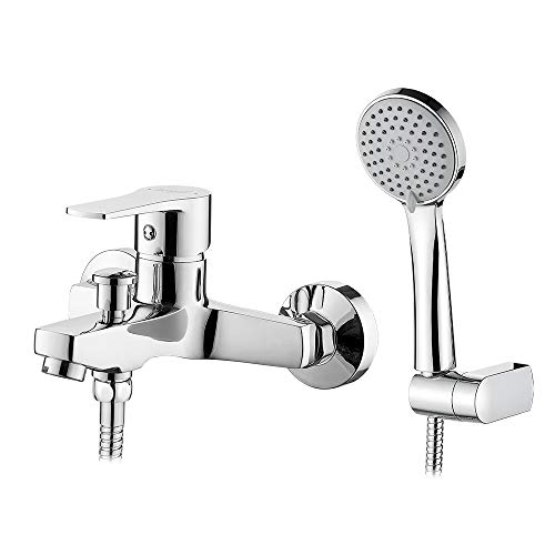 Ibergrif M13057-Star, Conjunto de Grifo para Bañera, Mezclador de Baño-Ducha Monomando para Instalación en Pared, Cromo