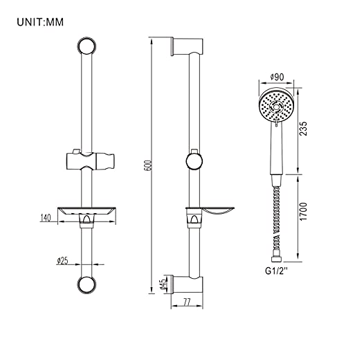 Ibergrif M20903 Conjunto Regulable, Barra Ducha con Jabonera, Manguera, Alcachofa, Soporte, Plata