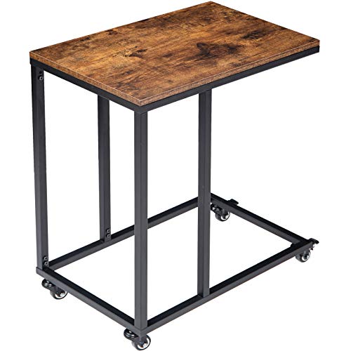 IBUYKE Mesa Auxiliar con Ruedas, 55x35x70.5 cm Mesa Lateral Industrial, Mesa de Noche Mesitas Auxiliares para Dormitorio, Mesa de salón, Marco de Metal TMJ009H