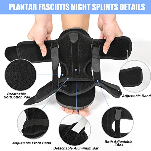 icyant Férulas de noche para fascitis plantar con bola de masaje puntiaguda 2 bolsas de almacenamiento de almohadilla para pies de esponja, soporte ajustable para la fascitis plantar transpirable