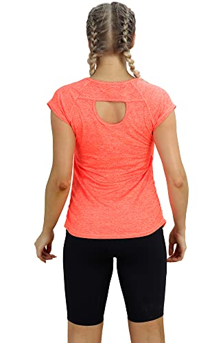 icyzone Camiseta de Fitness Deportiva de Manga Corta de Espalda Abierta para Mujer para Gimnasio -XL-Naranja