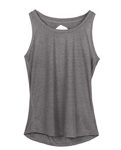 icyzone Camiseta sin Mangas de Espalda Abierta de Ejercicio y Ocio para Mujer (L, Gris)