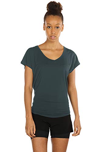 icyzone Camiseta sin Mangas Deportiva de Manga Corta de Espalda Abierta para Mujer para Yoga -M-Sea Pine