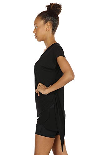 icyzone Camiseta sin Mangas Deportiva de Manga Corta de Espalda Abierta para Mujer para Yoga -S-Negro