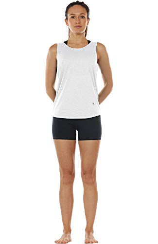 icyzone Chaleco Deportivo y Ocio de Espalda Abierta para Mujer (S, Blanco)