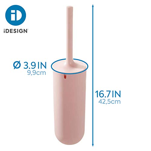 iDesign Escobilla de baño con soporte, juego de WC estrecho de plástico, escobillero independiente y cepillo de baño con cerdas de silicona, rosa