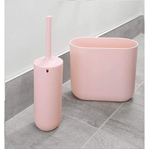 iDesign Escobilla de baño con soporte, juego de WC estrecho de plástico, escobillero independiente y cepillo de baño con cerdas de silicona, rosa