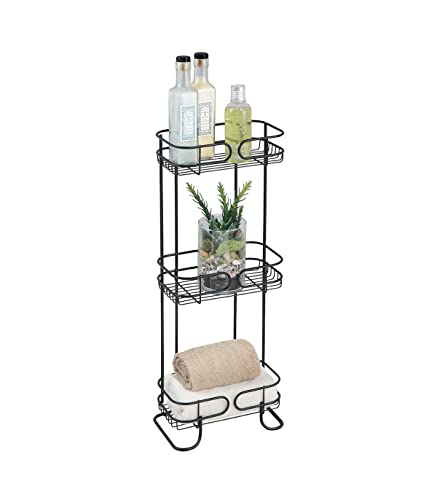 iDesign Neo Estantería, mueble de baño autónomo en metal, con tres estantes de ducha para gel y champú, negro mate, 25.4 x 16.5 x 66.7 cm