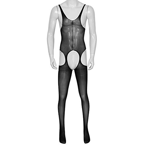 IEFIEL Ropa Erotica de Dormir Hombre Sexy Lencería Body de Malla Transparente Body con Ligas Ligueros Club Abierto Erótico Sexy Medias de Cuerpo Entero Negro D One Size