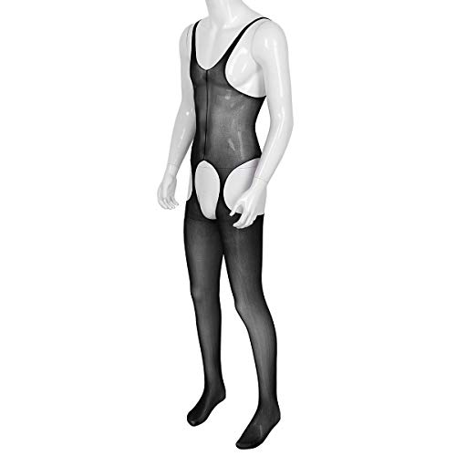 IEFIEL Ropa Erotica de Dormir Hombre Sexy Lencería Body de Malla Transparente Body con Ligas Ligueros Club Abierto Erótico Sexy Medias de Cuerpo Entero Negro D One Size