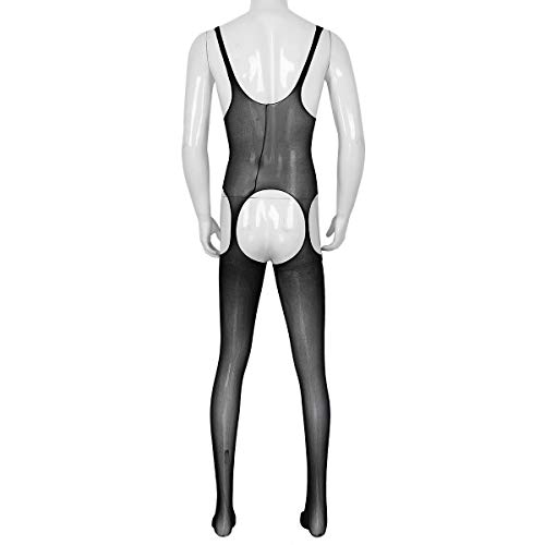 IEFIEL Ropa Erotica de Dormir Hombre Sexy Lencería Body de Malla Transparente Body con Ligas Ligueros Club Abierto Erótico Sexy Medias de Cuerpo Entero Negro D One Size