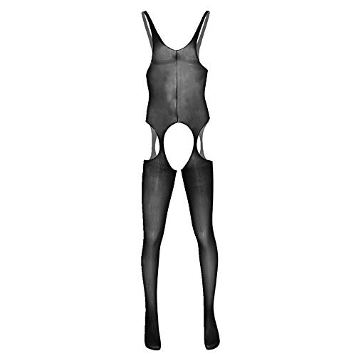 IEFIEL Ropa Erotica de Dormir Hombre Sexy Lencería Body de Malla Transparente Body con Ligas Ligueros Club Abierto Erótico Sexy Medias de Cuerpo Entero Negro D One Size