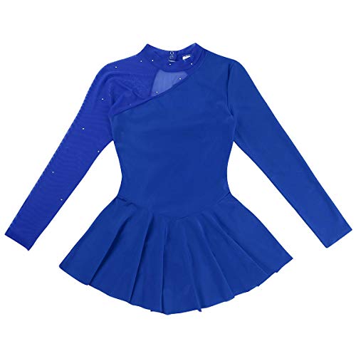 IEFIEL Vestido Patinaje sobre Hielo para Mujer Maillot de Danza Ballet Manga Larga Maillot con Falda Maillot de Gimnasia Ritmica Adulto S-XL Azul XL