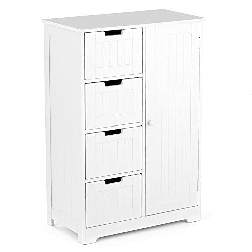 IKAYAA Cómoda Moderna con 4 Cajones y 1 Puerta/Armario de Piso/Mueble para Salón y Habitación y Baño Color Blanco / 56 * 30 * 81 cm