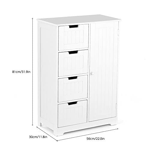 IKAYAA Cómoda Moderna con 4 Cajones y 1 Puerta/Armario de Piso/Mueble para Salón y Habitación y Baño Color Blanco / 56 * 30 * 81 cm