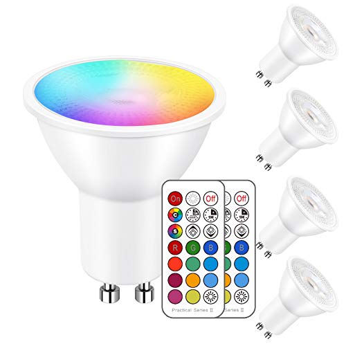 iLC Bombilla LED Foco GU10 Colores RGBW Bombillas spot Cambio de Color Regulable Blanco Cálido 2700k Casquillo - RGB 12 Colore - Control remoto Incluido - Equivalente de 40 Watt (Pack de 4)